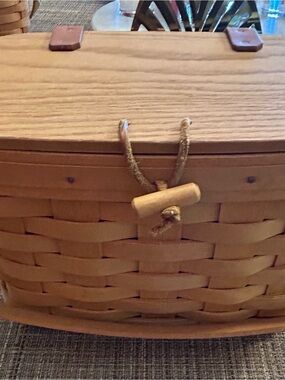 Vintage 1998 Woven Longaberger Basket with Wooden Toggle Closure - Natural Tan